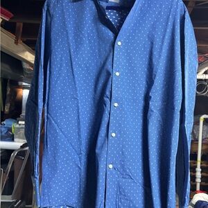 Thomas Dean Navy Blue Patterned Button Down Shirt